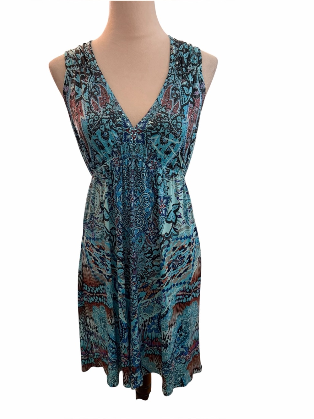 Apt 9 Small Dress v-neck teal green stretchy tank lined lightweight Y2K Boho